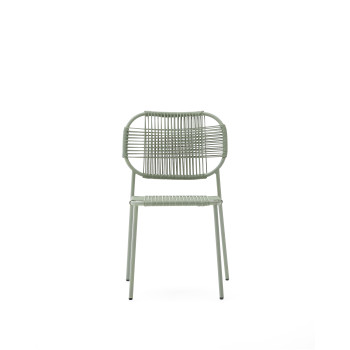 Talaier stackable outdoor chair in synthetic rope and galvanized steel with turquoise finish