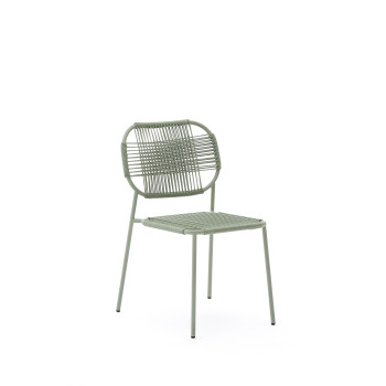 Talaier stackable outdoor chair in synthetic rope and galvanized steel with turquoise finish