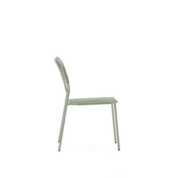Talaier stackable outdoor chair in synthetic rope and galvanized steel with turquoise finish