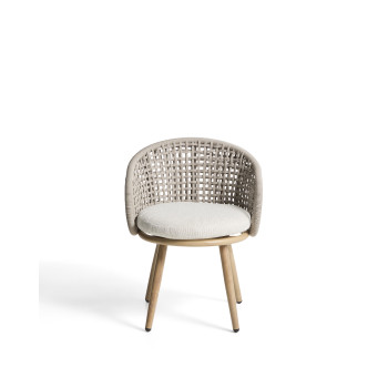Lidario outdoor chair in wood-effect aluminum and dove-gray synthetic rope