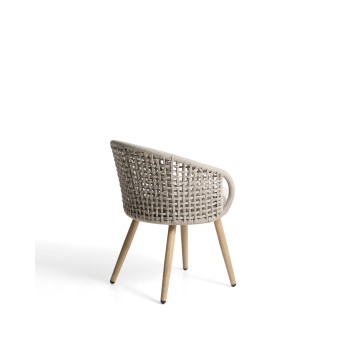 Lidario outdoor chair in wood-effect aluminum and dove-gray synthetic rope