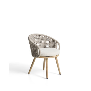 Lidario outdoor chair in wood-effect aluminum and dove-gray synthetic rope