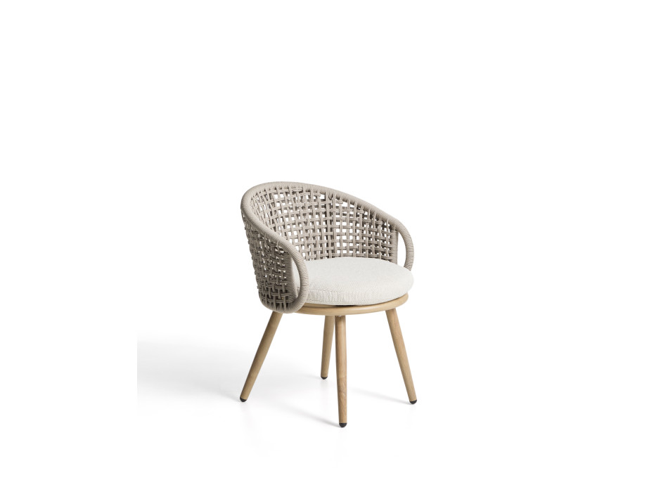 Lidario outdoor chair in wood-effect aluminum and dove-gray synthetic rope