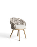 Lidario outdoor chair in wood-effect aluminum and dove-gray synthetic rope
