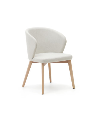 Darice chair in beige chenille and solid beech wood with a natural FSC 100% finish