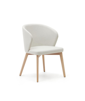 Darice chair in beige chenille and solid beech wood with a natural FSC 100% finish