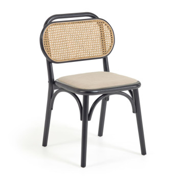 Doriane chair in solid elm wood lacquered in black and fabric seat