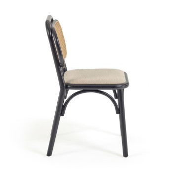 Doriane chair in solid elm wood lacquered in black and fabric seat