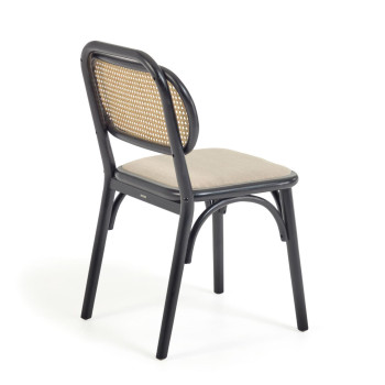 Doriane chair in solid elm wood lacquered in black and fabric seat