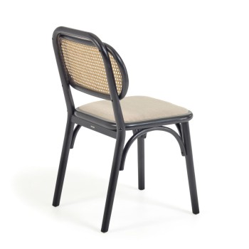 Doriane chair in solid elm wood lacquered in black and fabric seat