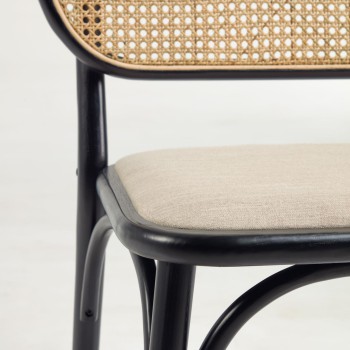Doriane chair in solid elm wood lacquered in black and fabric seat