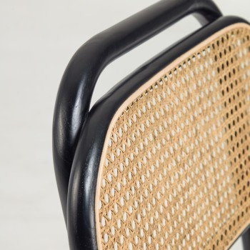 Doriane chair in solid elm wood lacquered in black and fabric seat