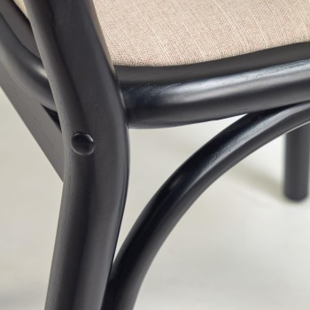 Doriane chair in solid elm wood lacquered in black and fabric seat