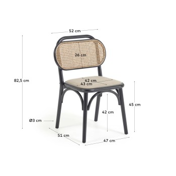 Doriane chair in solid elm wood lacquered in black and fabric seat