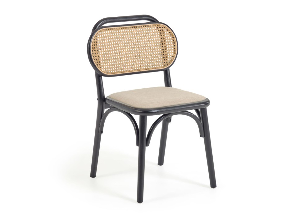Doriane chair in solid elm wood lacquered in black and fabric seat