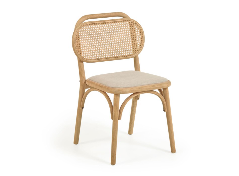 Doriane chair in solid oak wood with a natural finish and fabric seat