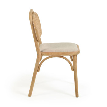 Doriane chair in solid oak wood with a natural finish and FSC Mix Credit fabric seat.