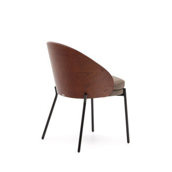 Eamy chair in brown synthetic leather, ash veneer with walnut finish and me