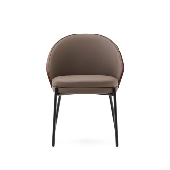 Eamy chair in brown synthetic leather, ash veneer with walnut finish and me