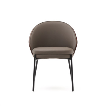 Eamy chair in brown synthetic leather, ash veneer with walnut finish and me