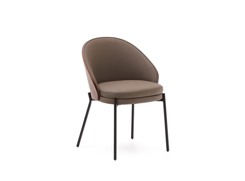 Eamy chair in brown synthetic leather, ash veneer with walnut finish and me