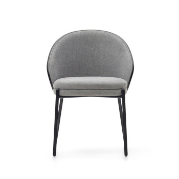 Eamy chair in light grey chenille, ash veneer, black finish and black metal