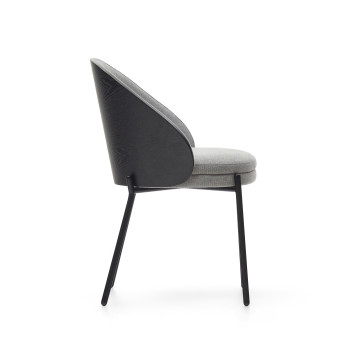 Eamy chair in light grey chenille, ash veneer, black finish and black metal