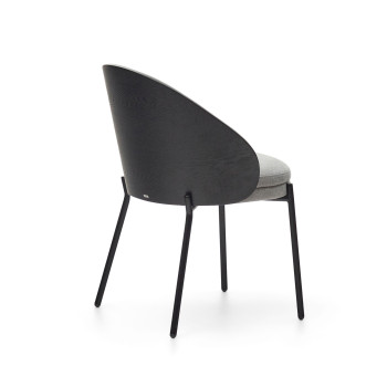 Eamy chair in light grey chenille, ash veneer, black finish and black metal