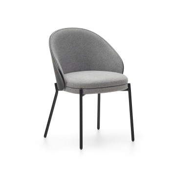 Eamy chair in light grey chenille, ash veneer, black finish and black metal