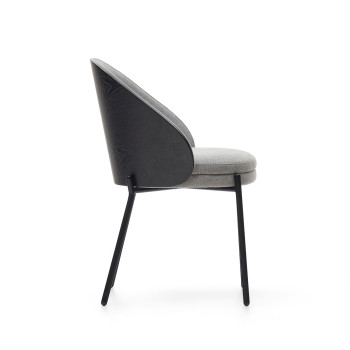 Eamy chair in light grey chenille, ash veneer, black finish and black metal