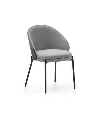 Eamy chair in light grey chenille, ash veneer, black finish and black metal