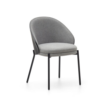Eamy chair in light grey chenille, ash veneer, black finish and black metal
