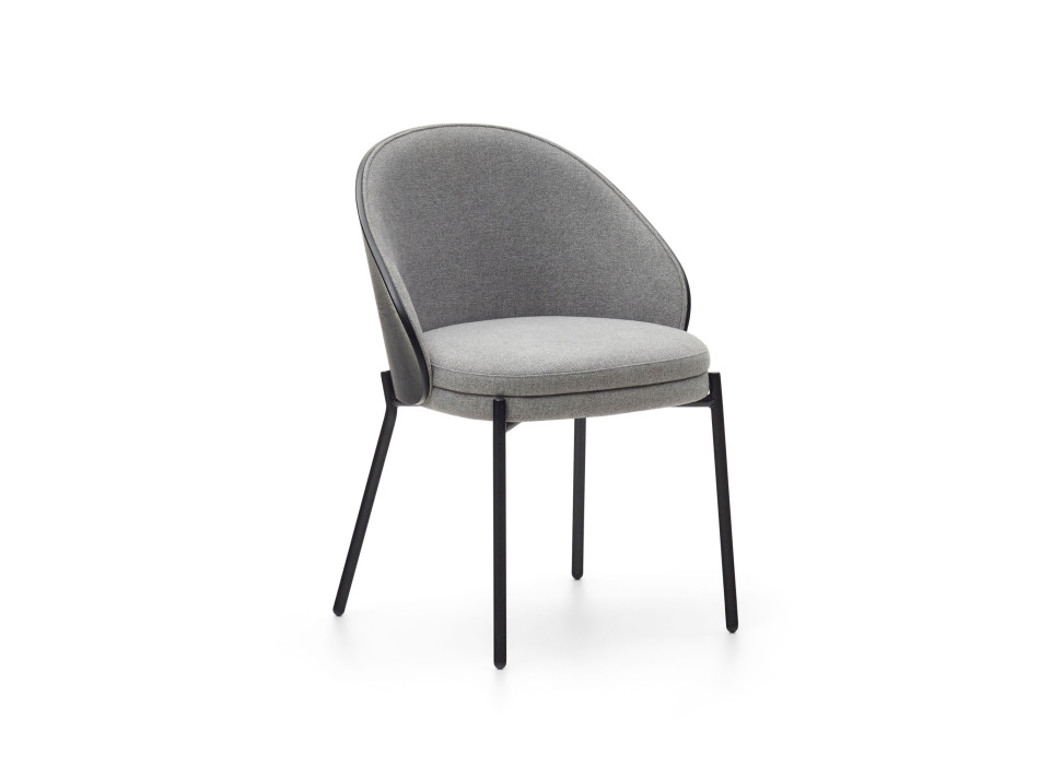 Eamy chair in light grey chenille, ash veneer, black finish and black metal