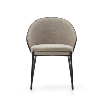 Eamy chair in light brown chenille, ash veneer with wenge finish and black metal