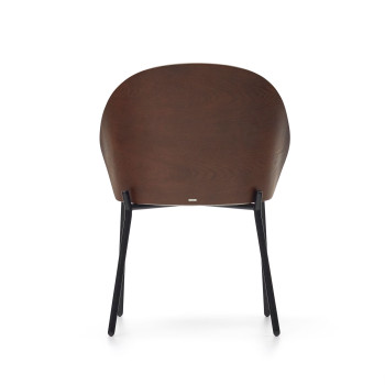 Eamy chair in light brown chenille, ash veneer with wenge finish and black metal