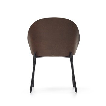 Eamy chair in light brown chenille, ash veneer with wenge finish and black metal