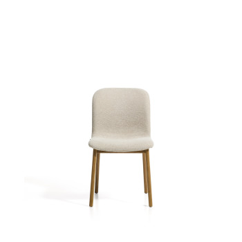Elnor chair in beige chenille with solid oak legs with a natural finish