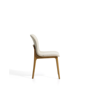 Elnor chair in beige chenille with solid oak legs with a natural finish