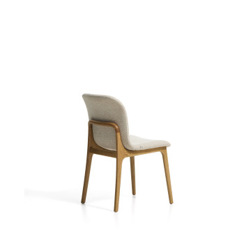 Elnor chair in beige chenille with solid oak legs with a natural finish