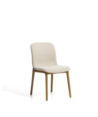 Elnor chair in beige chenille with solid oak legs with a natural finish