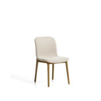 Elnor chair in beige chenille with solid oak legs with a natural finish