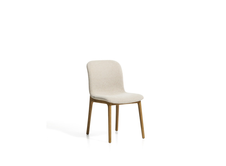 Elnor chair in beige chenille with solid oak legs with a natural finish