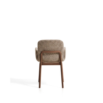 Elnor chair in brown chenille with armrests and legs in solid oak with walnut finish