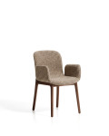 Elnor chair in brown chenille with armrests and legs in solid oak with walnut finish