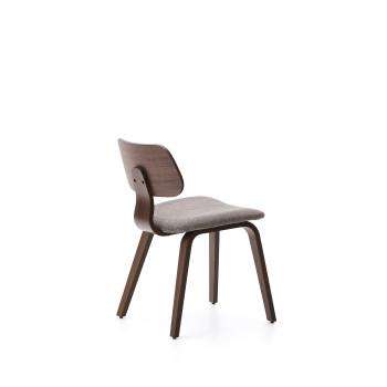 Gena chair in walnut veneer and beige chenille