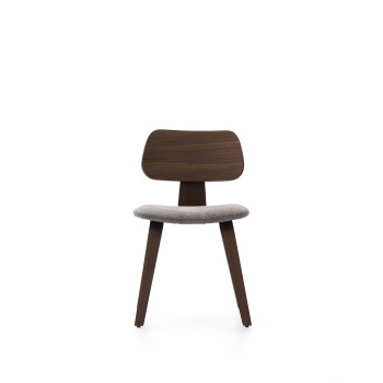 Gena chair in walnut veneer and beige chenille