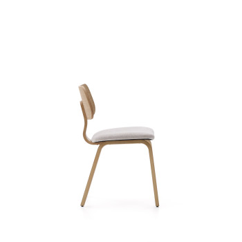 Gena chair in oak veneer and beige chenille