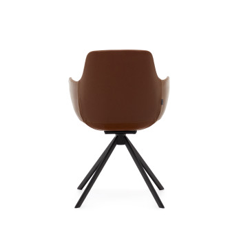 Tissiana swivel chair with automatic return in brown synthetic leather with matt black aluminum