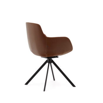 Tissiana swivel chair with automatic return in brown synthetic leather with matt black aluminum