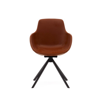 Tissiana swivel chair with automatic return in brown synthetic leather with matt black aluminum